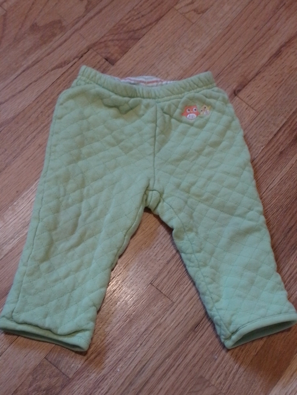 Light Green Quilted Thick Baby Pants Reversible Stripe Print Handmade